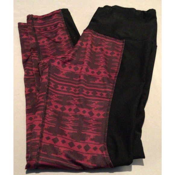 RBX Women’s Black & Burgundy Activewear Leggings – Size Large Workout Athleisure - Picture 2 of 4